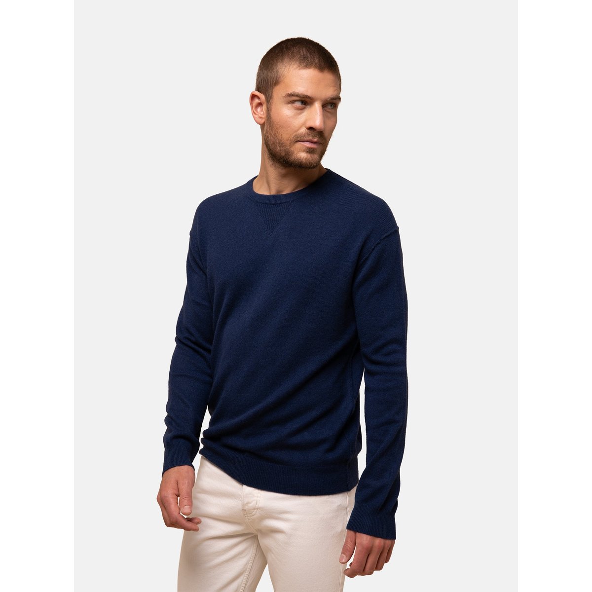 Pull Col Rond Minuit Noe bleu foncé, JUST CASHMERE