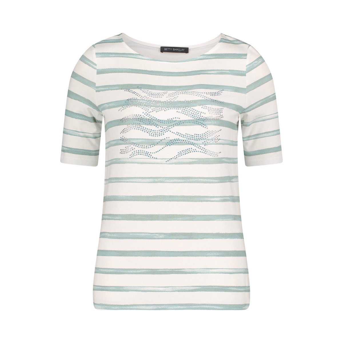 T-shirt à rainures à encolure bateau cream/mint, BETTY BARCLAY