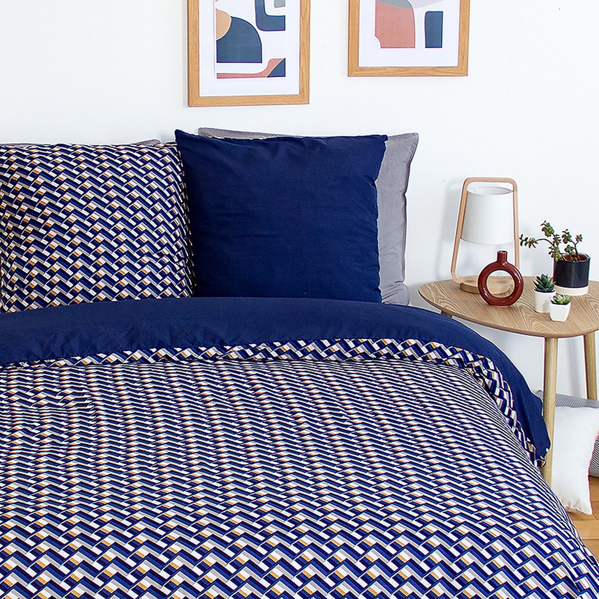 Parure de lit - housse de couette avec taies en microfibre bleu, EDEN