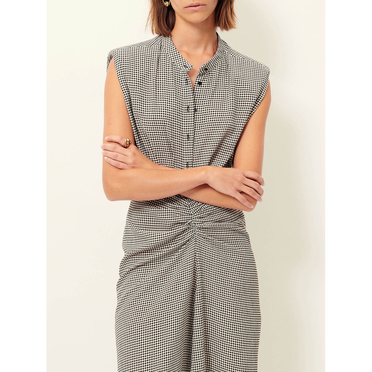 Bellacala Gingham Checked Sleeveless Midi Dress black gingham check/white, SESSUN