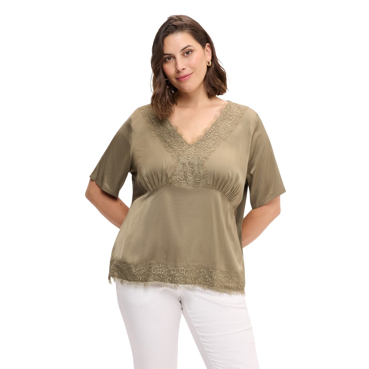 Blouse avec détails en dentelle verde militare, FIORELLA RUBINO