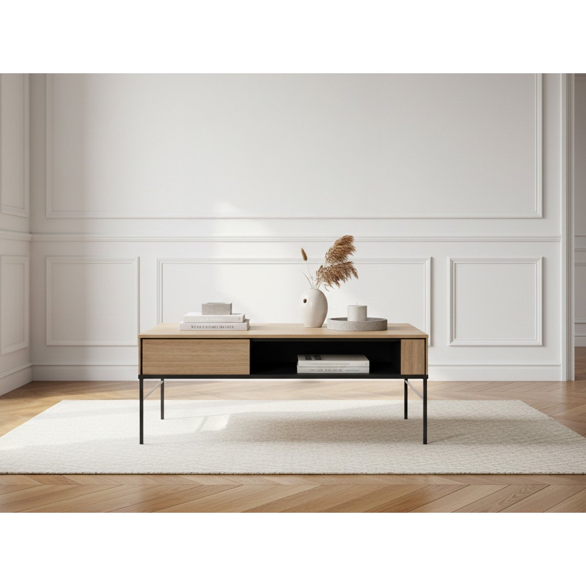 Table basse rectangulaire en panneaux de particules, VERONA marron clair, BOBOCHIC