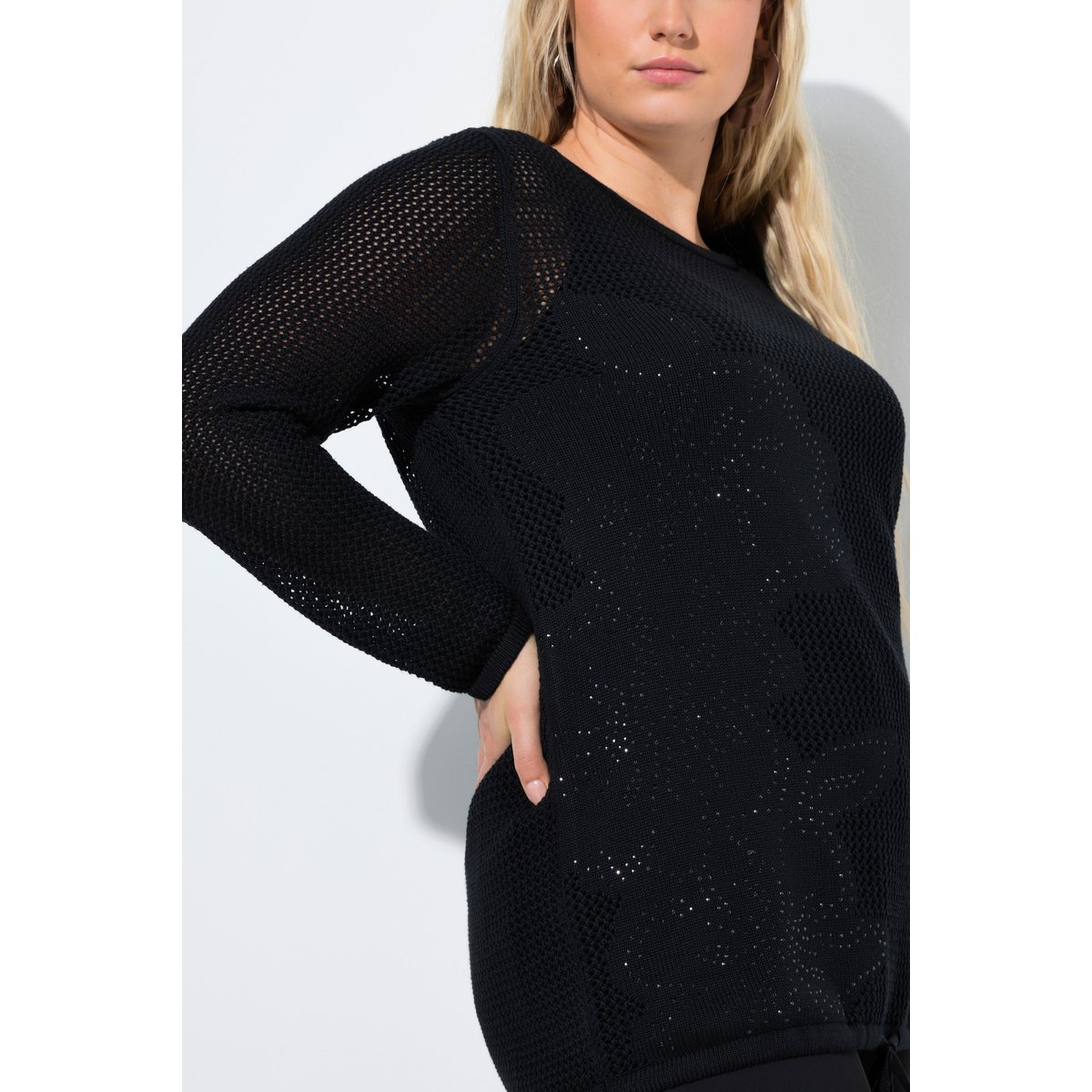 Pull avec cordon à nouer noir, ULLA POPKEN