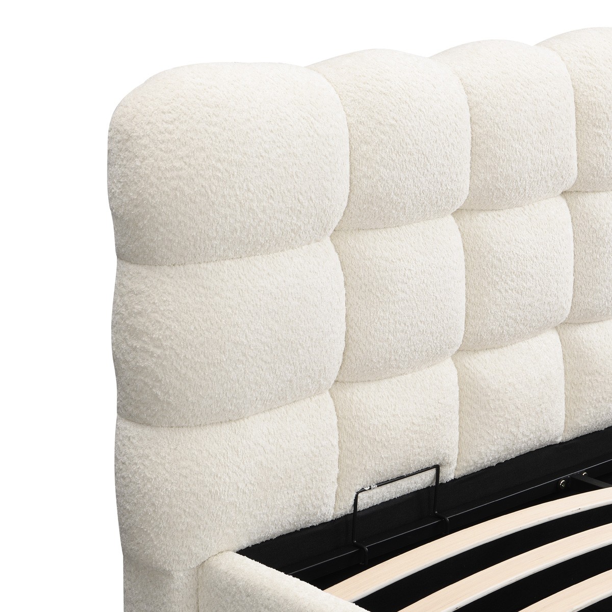 Lit coffre avec tête de lit en tissu bouclé - LOLA beige, HOMIFAB