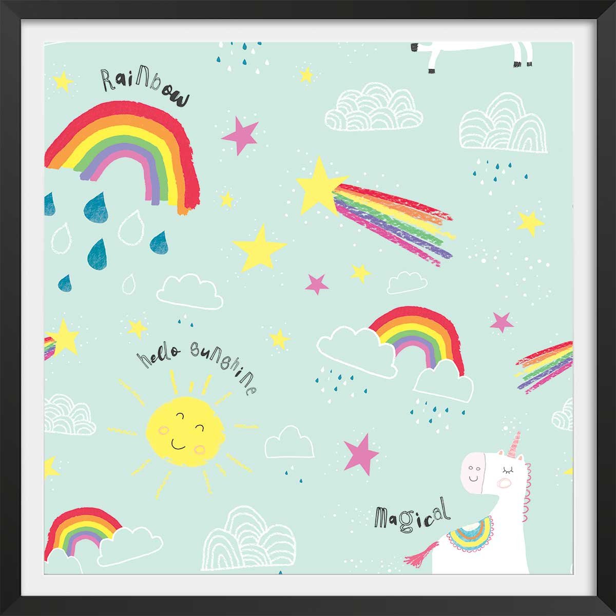 Affiche enfant happy sky affiche + cadre en bois - noir, HEXOA