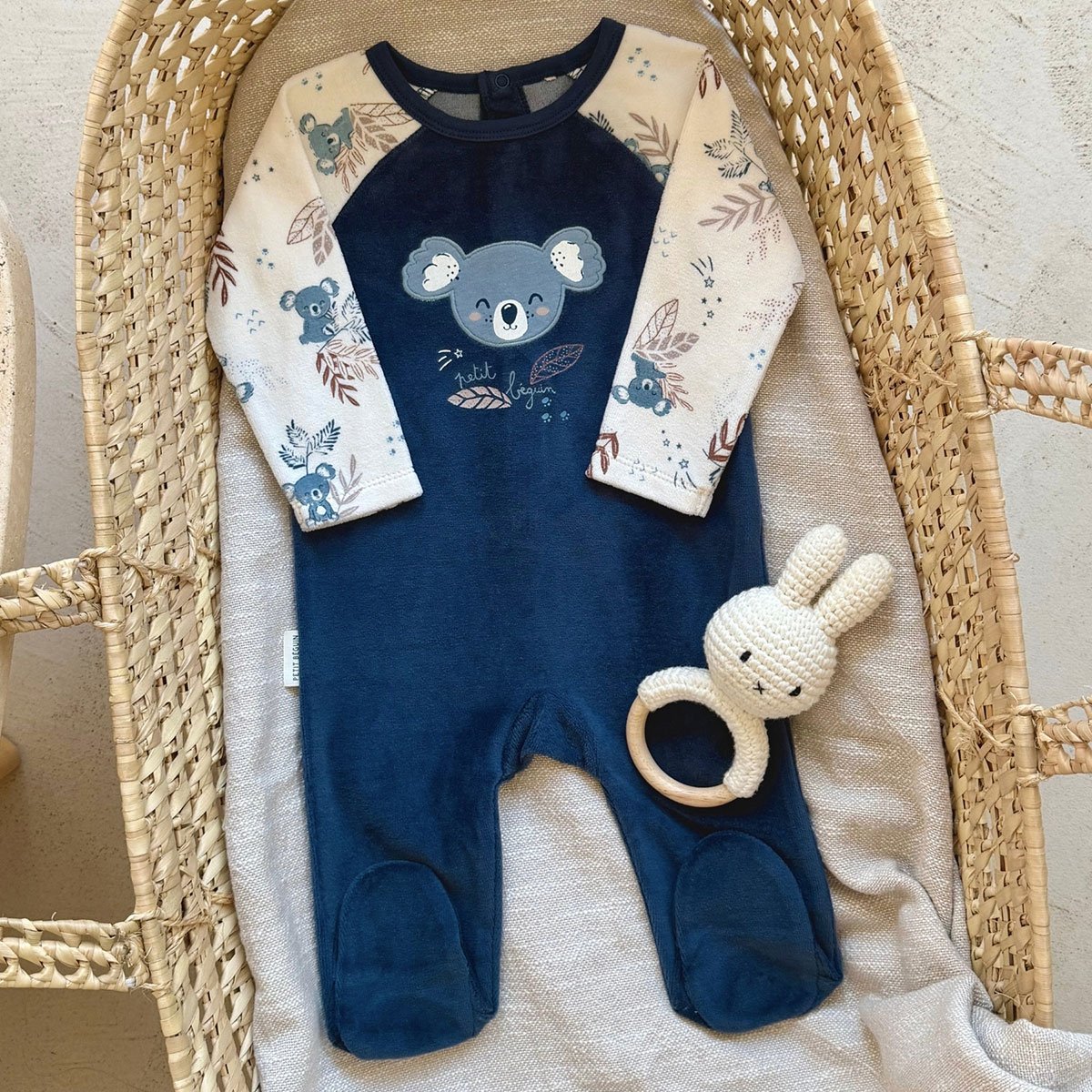 Pyjama bébé en velours Mathéo bleu, PETIT BEGUIN