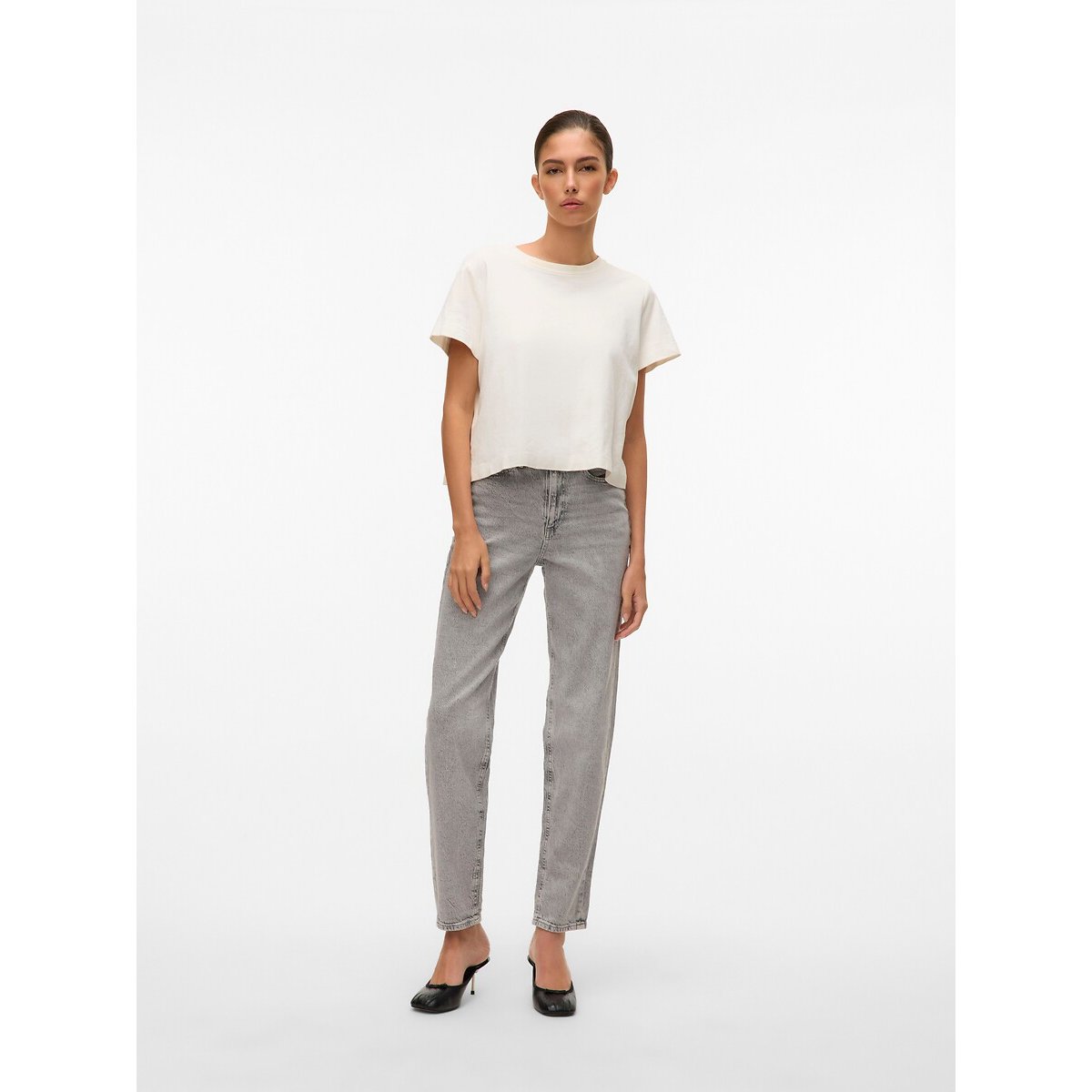 Mom jeans met hoge taille grijs, VERO MODA