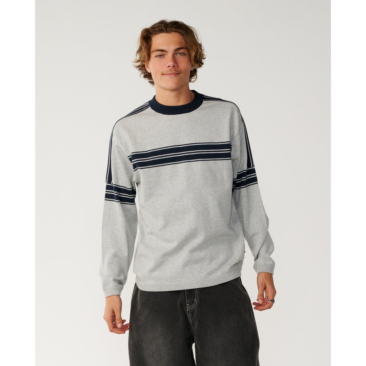 Pull col rond rayé ARCHIVE TWU gris chiné, RIP CURL