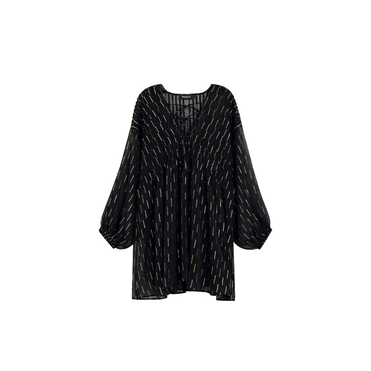robe en mousseline avec détails métallisés noir, DESIGUAL