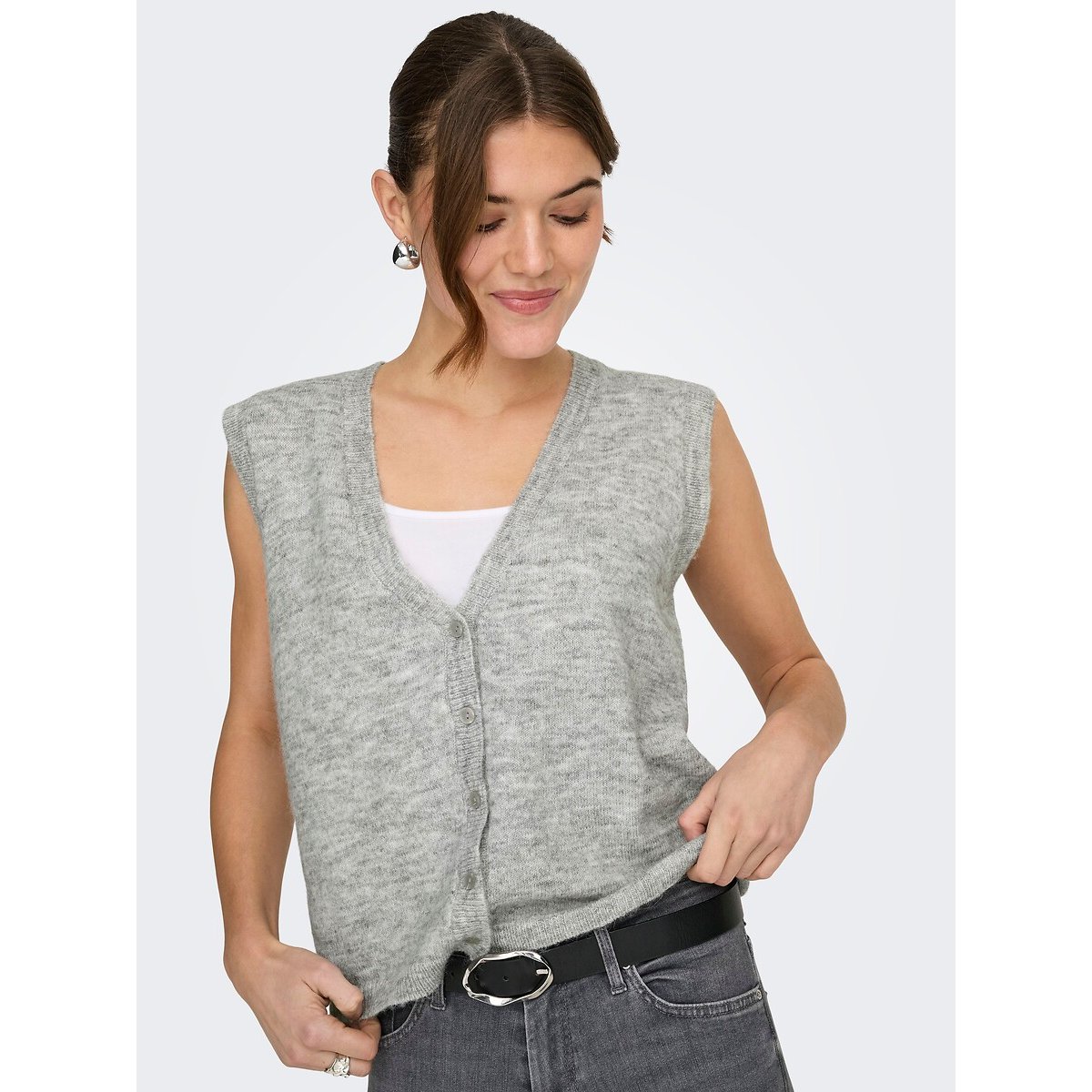 Sleeveless V-Neck Cardigan light grey, ONLY