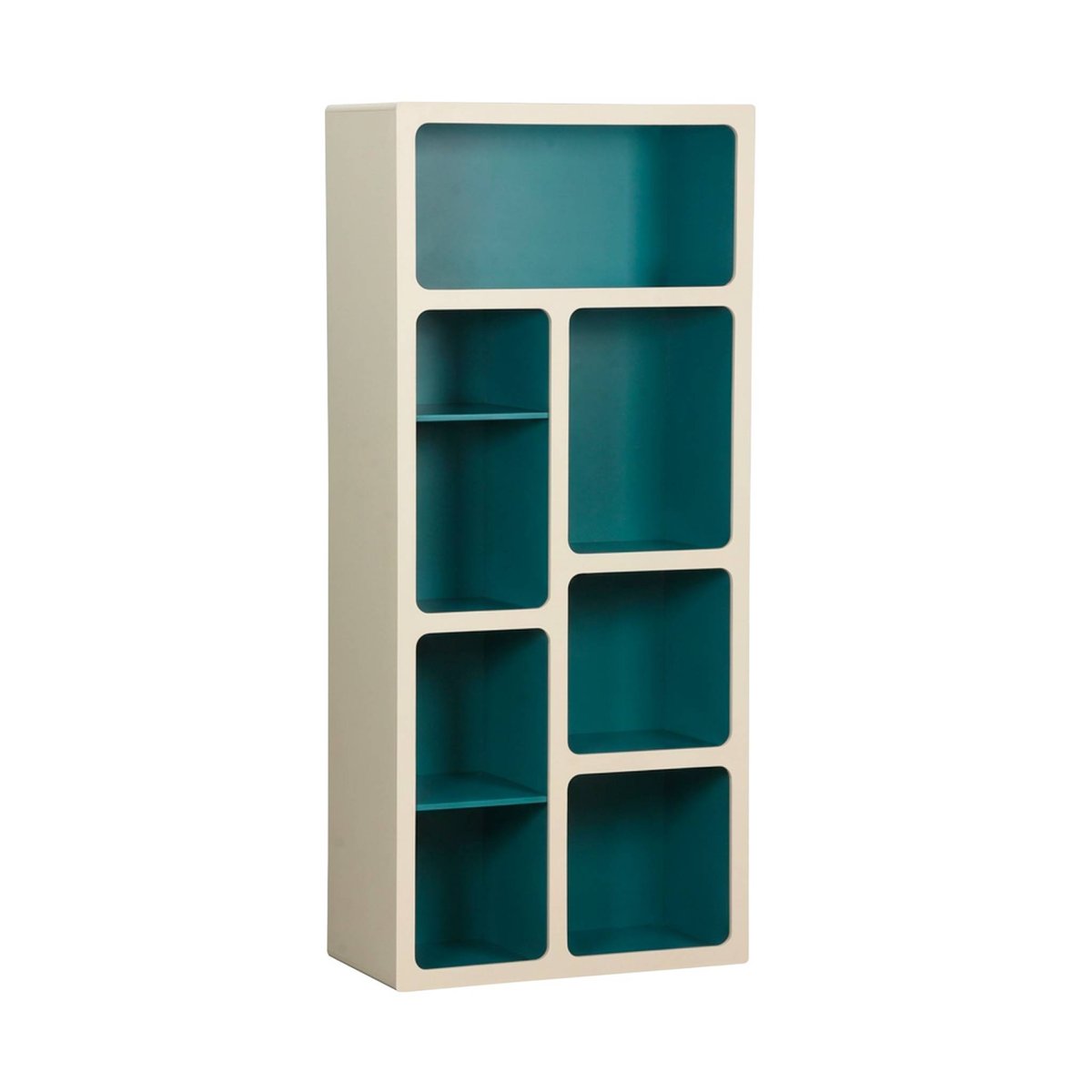 Etagère bibliothèque organique décor bois bicolore 8 compartiments  AGATHA bleu canard, SWEEEK