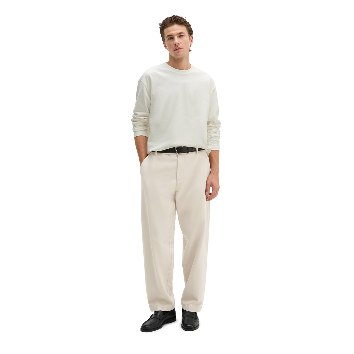 T-shirt long relaxed en jersey de coton bio épais blanc, MARC O'POLO