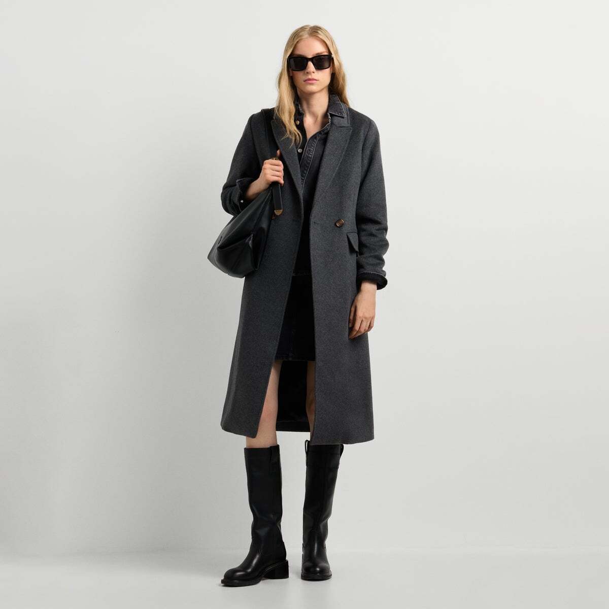 Manteau Long Croisé gris foncé chine, PEPE JEANS