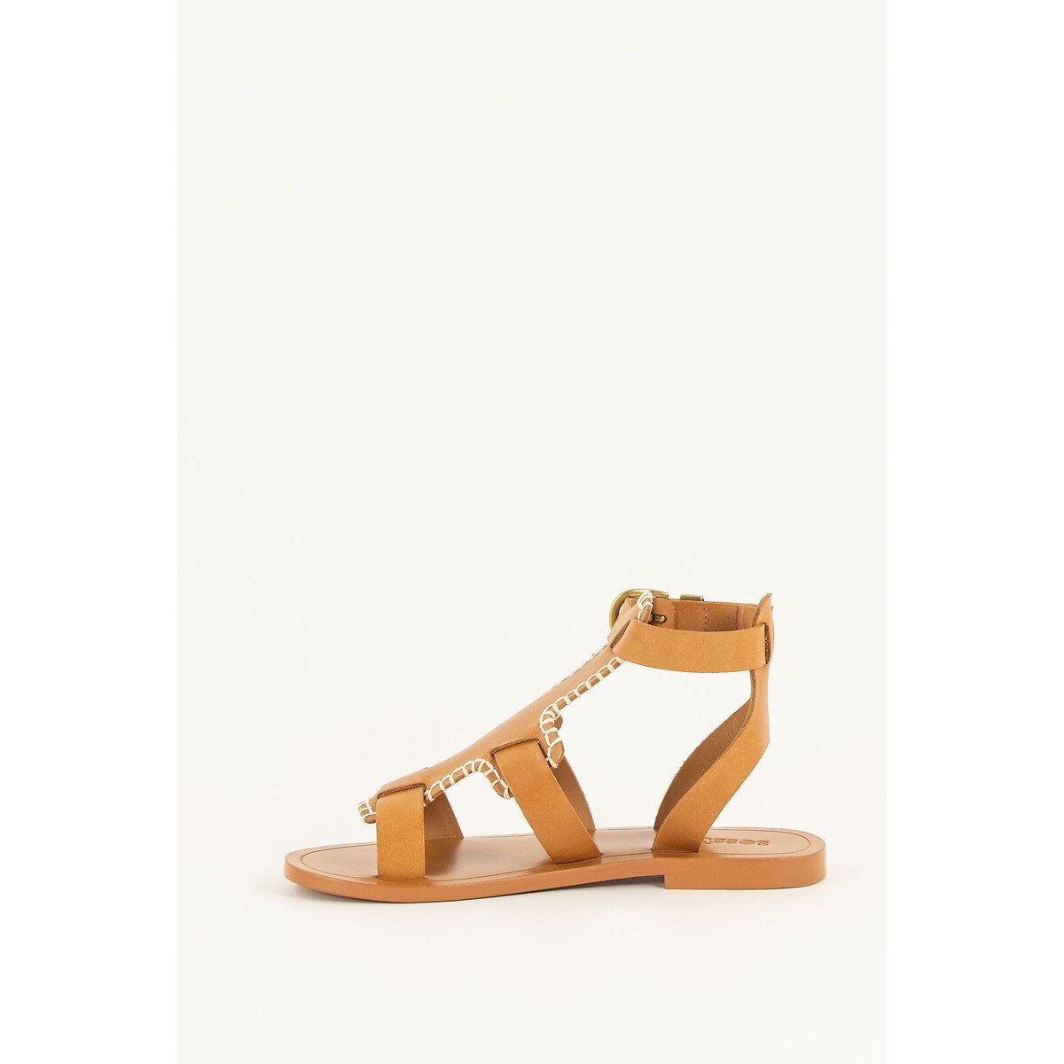 Sandales plates en cuir camel, SESSUN