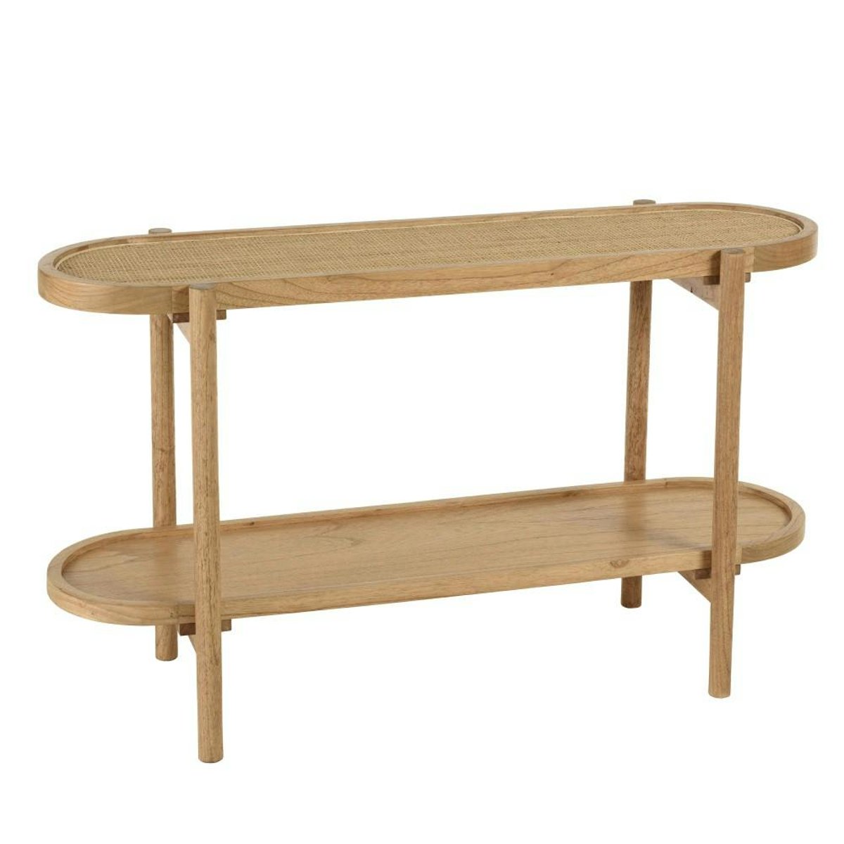 Console en mindi avec tablette supérieure en rotin naturel TIVARO bois naturel, PIER IMPORT