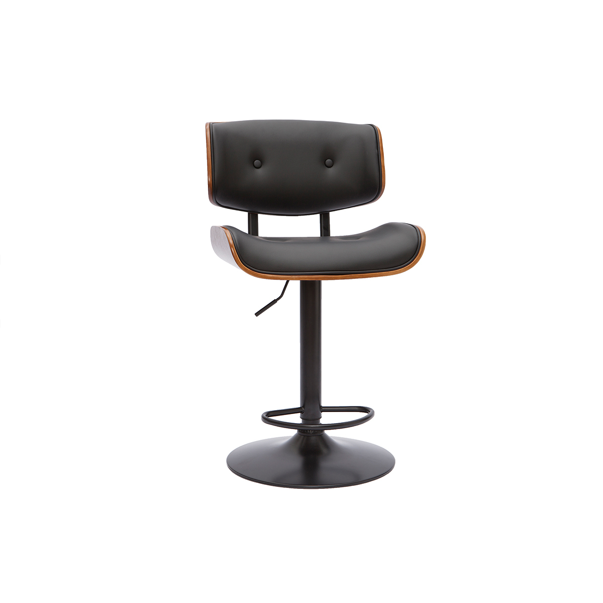 Tabouret de bar design réglable pivotant 360° noir et bois foncé BASILE noyer / noir, MILIBOO