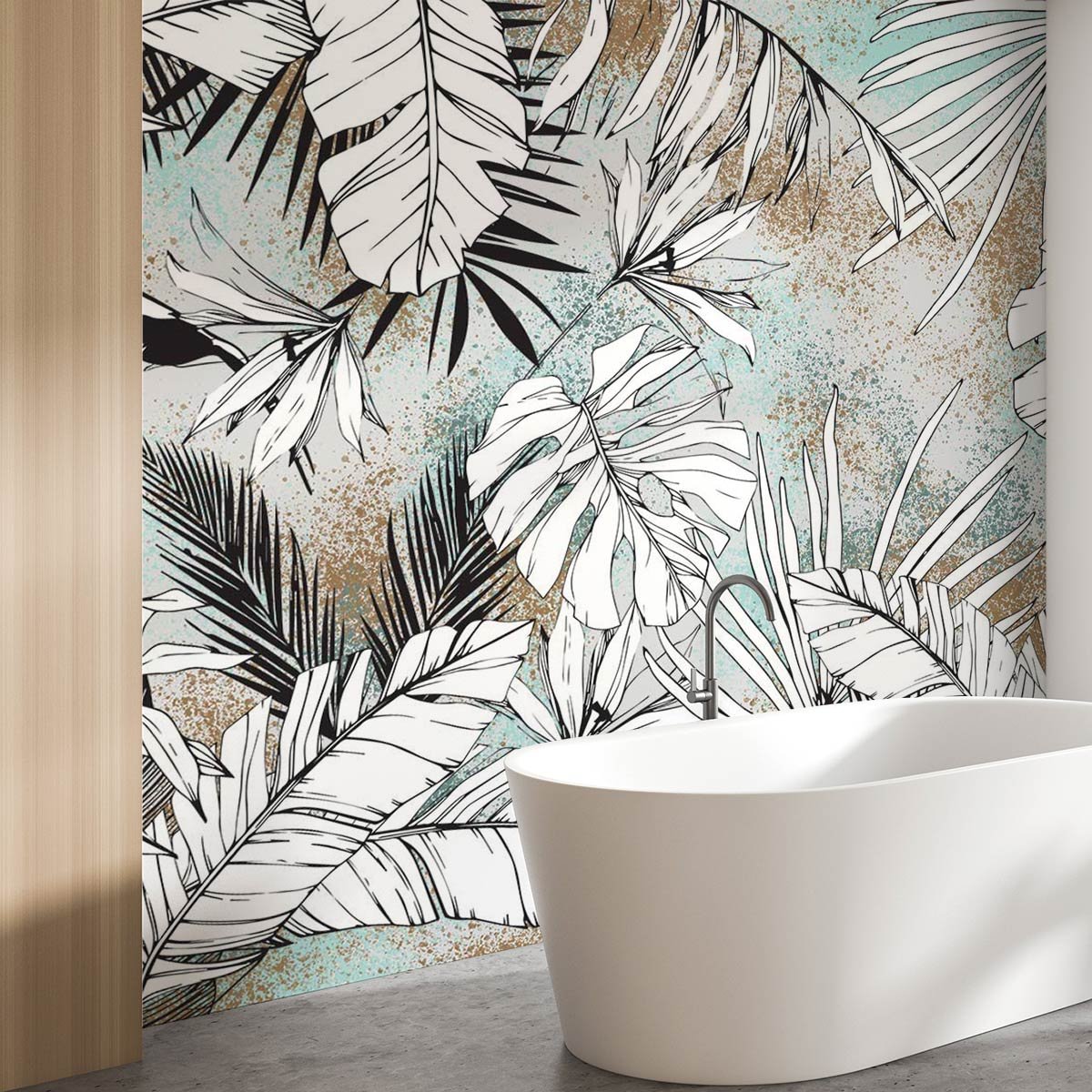 Papier peint feuilles tropicales terre et ciel intissé, HEXOA