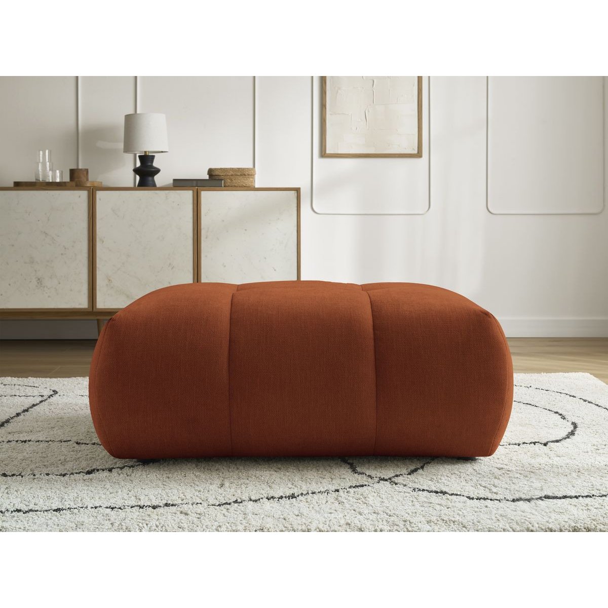 Pouf tissu lisse, FUJI orange, BOBOCHIC