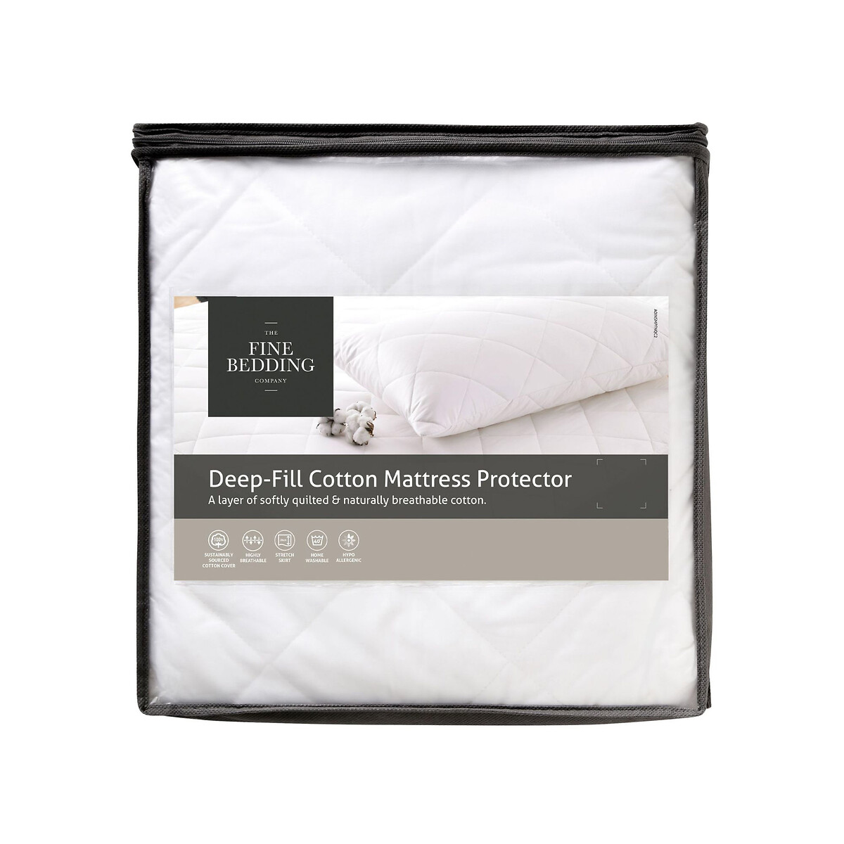 Quilted Deep Fill Cotton Mattress Protector white, THE FINE BEDDING COMPANY