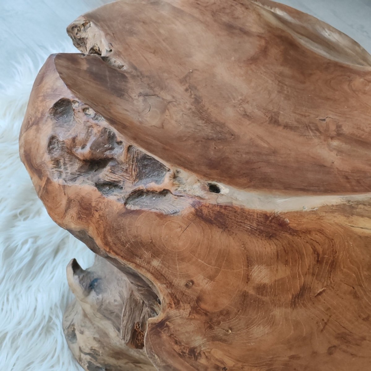 Pouf en racine de teck massif rond naturel, WANDA COLLECTION