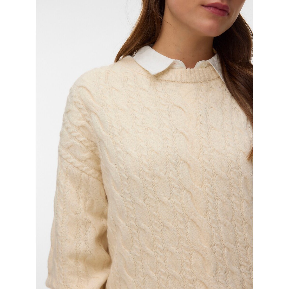 Pull maniche lunghe a trecce ecru , VERO MODA