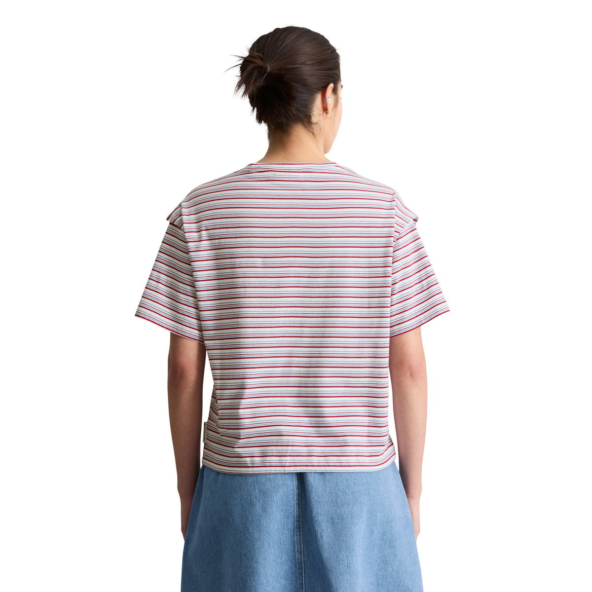 T-shirt à rayures relaxed avec cordon de serrage à l'ourlet blanc, MARC O’POLO DENIM