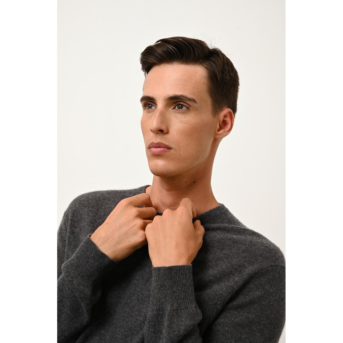 Pull Col Rond Anthracite Chiné Howard gris anthracite chiné, JUST CASHMERE