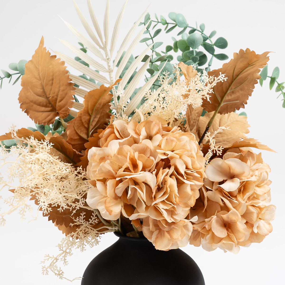 48cm Artificial Dry-Look Hydrangea and Eucalyptus Bouquet in Black Vase black, SO'HOME