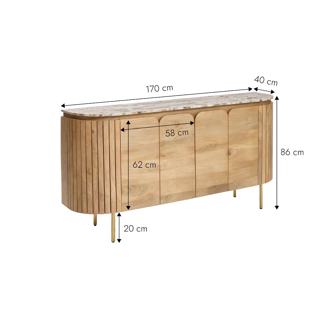 Buffet en bois de manguier et marbre CYRENE bois clair, MADE IN MEUBLES