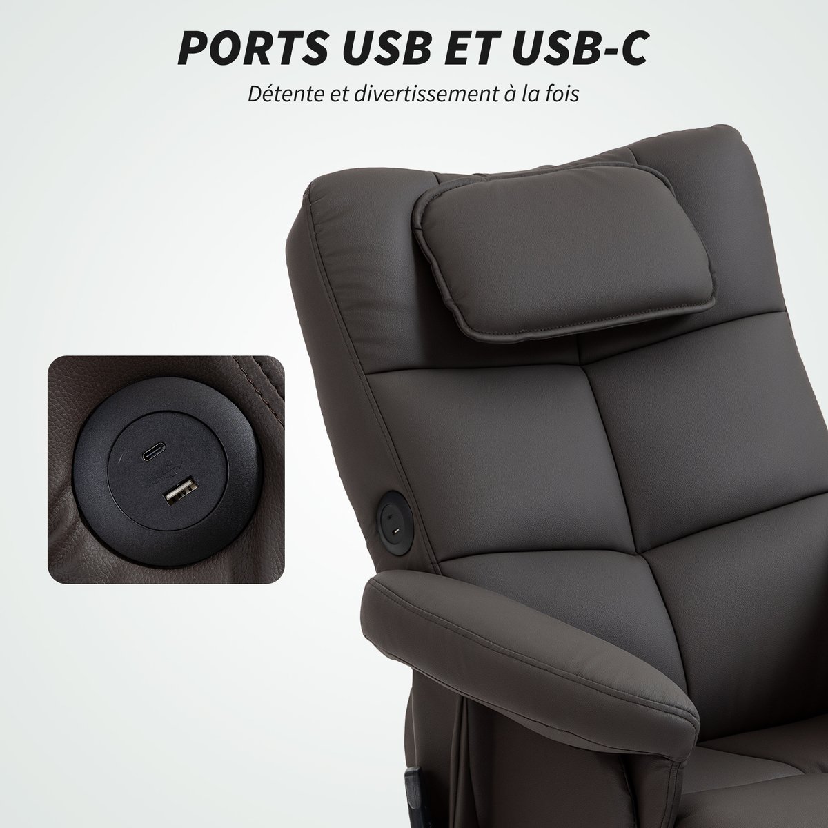 Ensemble fauteuil de massage inclinable avec marron, HOMCOM