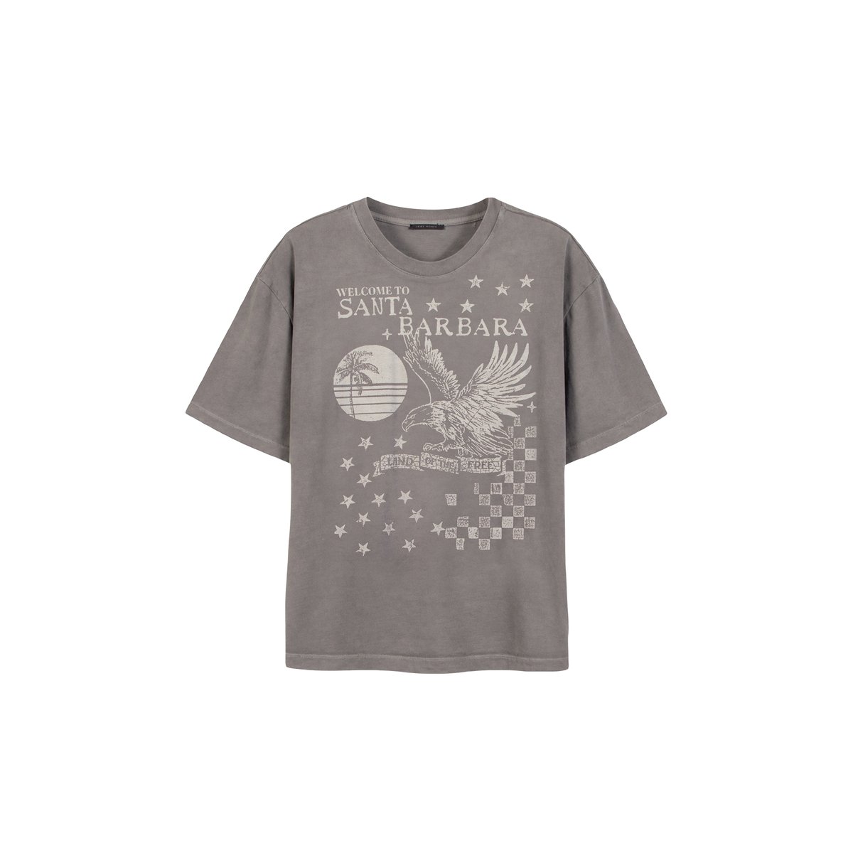 Tee-shirt oversize délavé visuel aigle gris foncé, IKKS