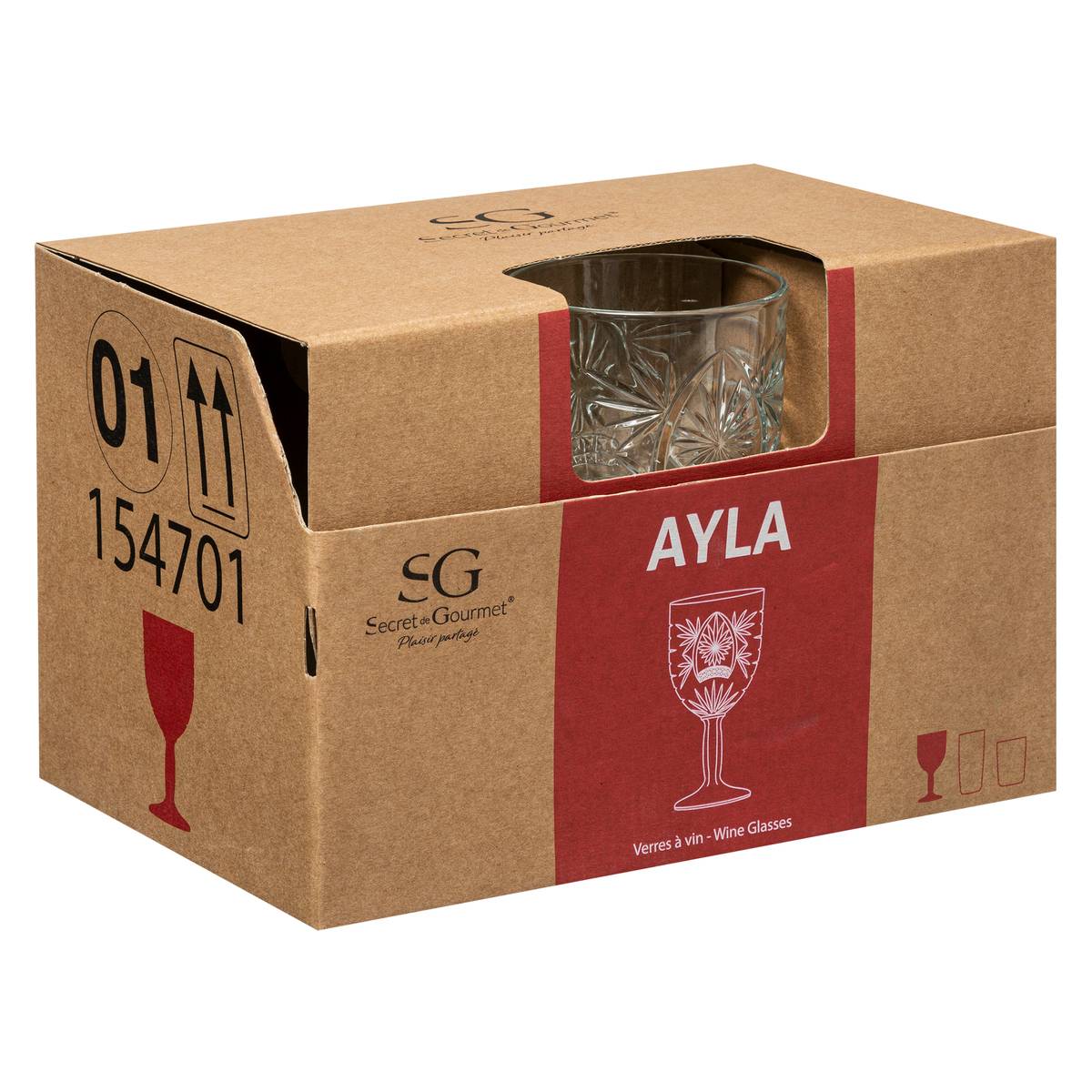 Lot de 6 verres à vin en verre 29 cl AYLA transparent, SECRET DE GOURMET