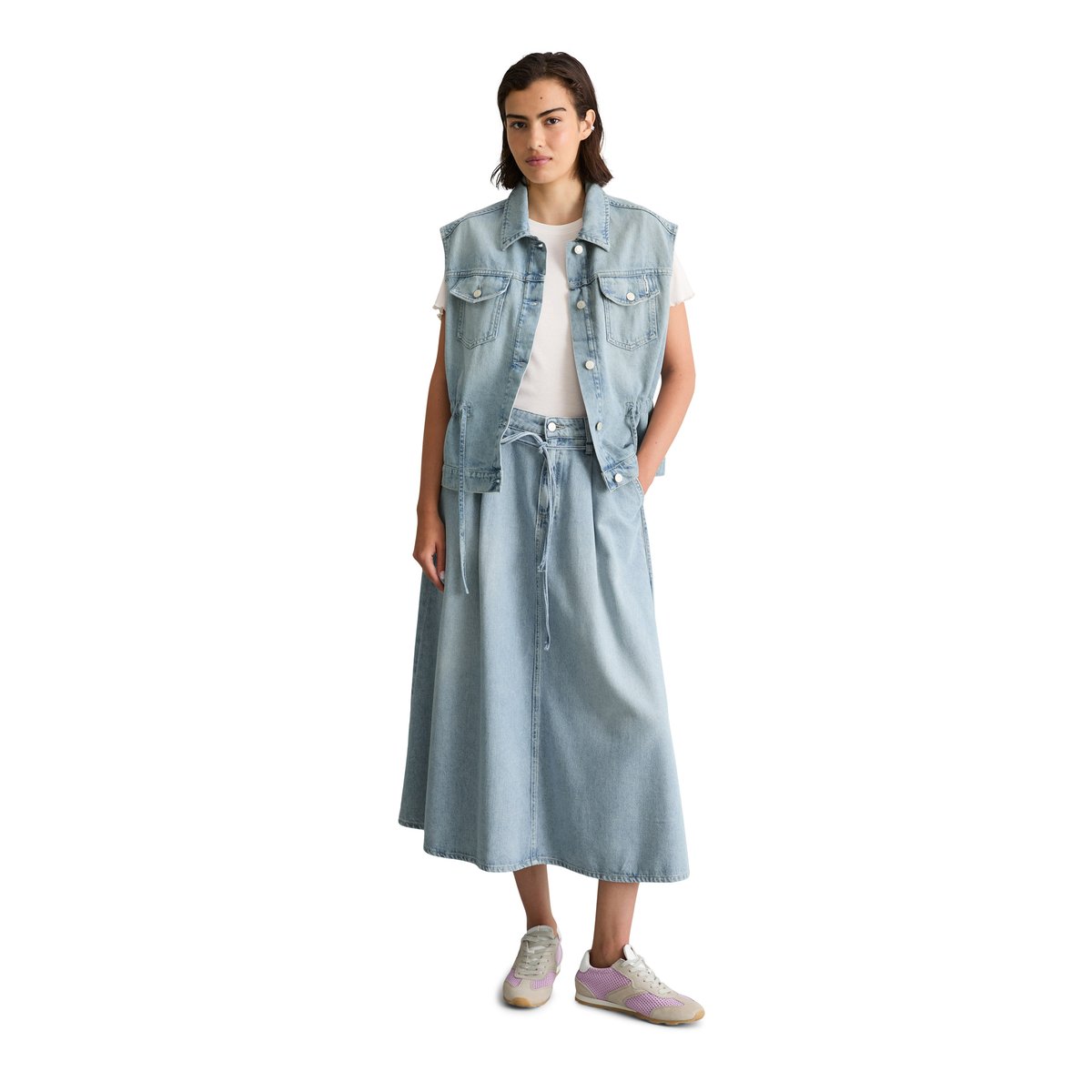 Gilet en jean loose avec cordon de serrage à la taille bleu  clair, MARC O’POLO DENIM