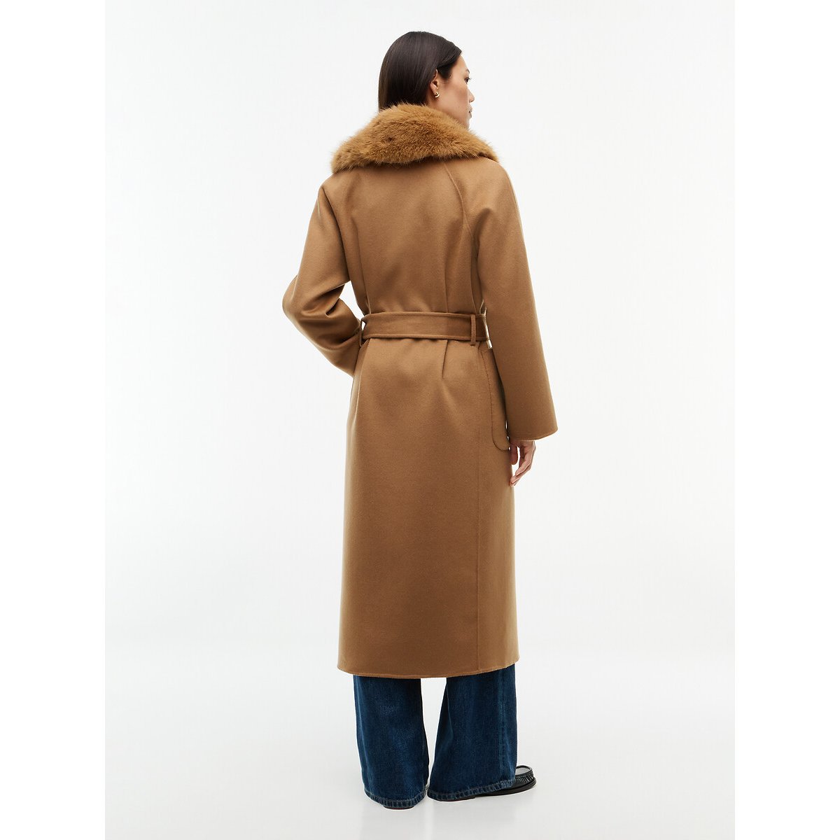 Manteau long ceinturé à col duveteux amovible marron, TOMMY HILFIGER
