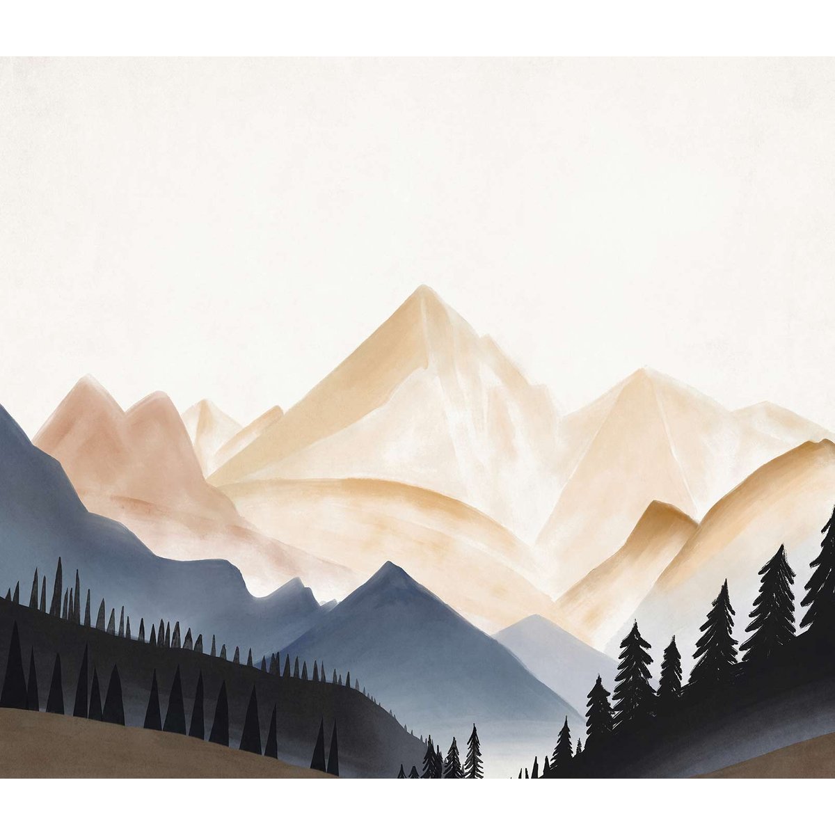 Papier peint silhouette de montagne multicolore, HEXOA