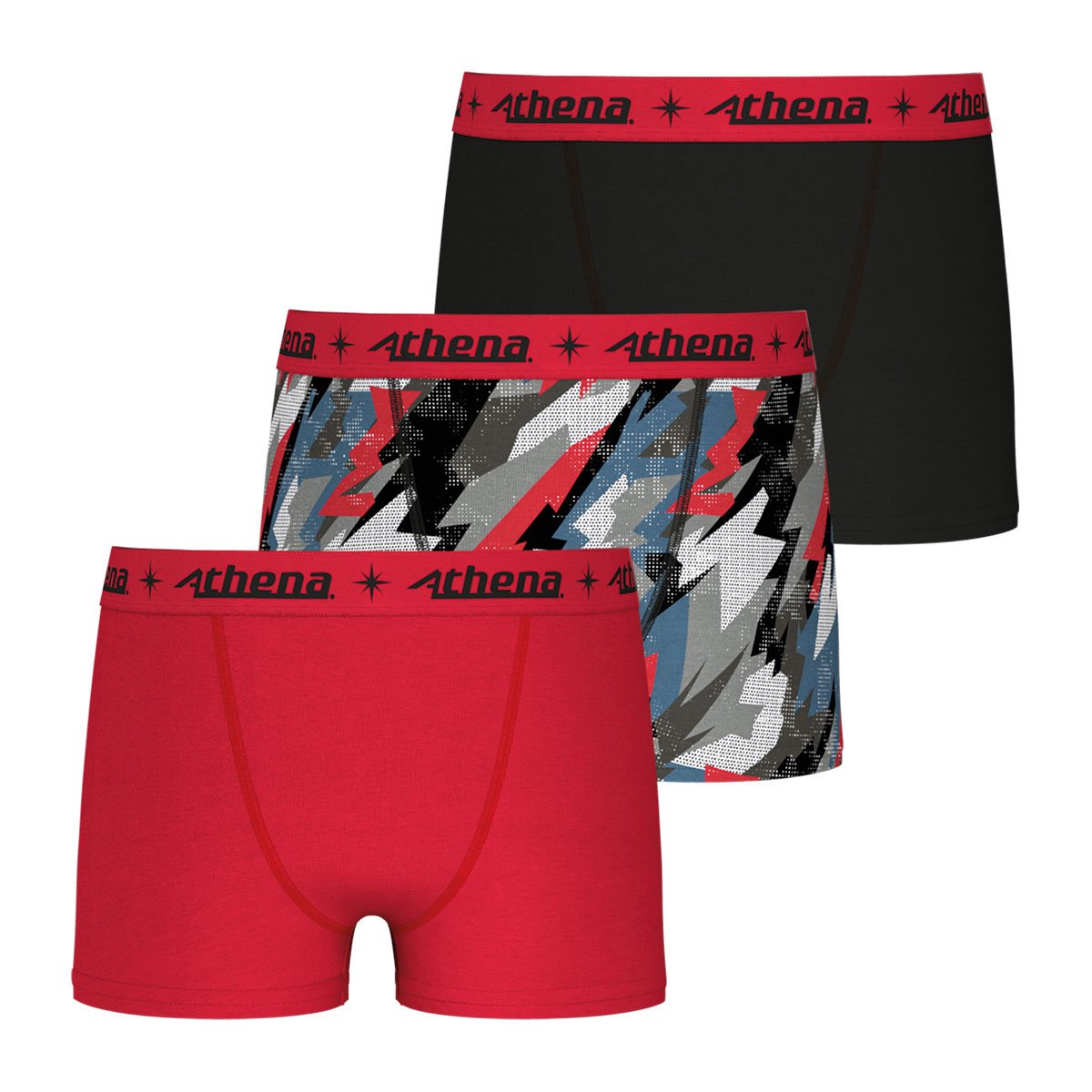 Lot de 3 boxers noir-bleu imprimé, ATHENA