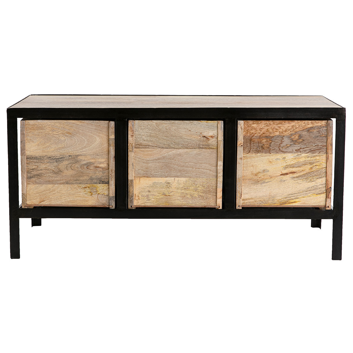 Meuble de rangement industriel en bois manguier massif et métal noir 3 tiroirs L100 cm ATELIER bois clair / noir, MILIBOO