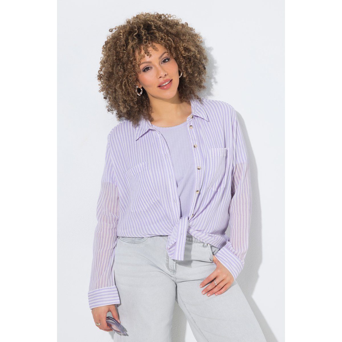 Chemisier rayé en crêpe violet vif, ULLA POPKEN