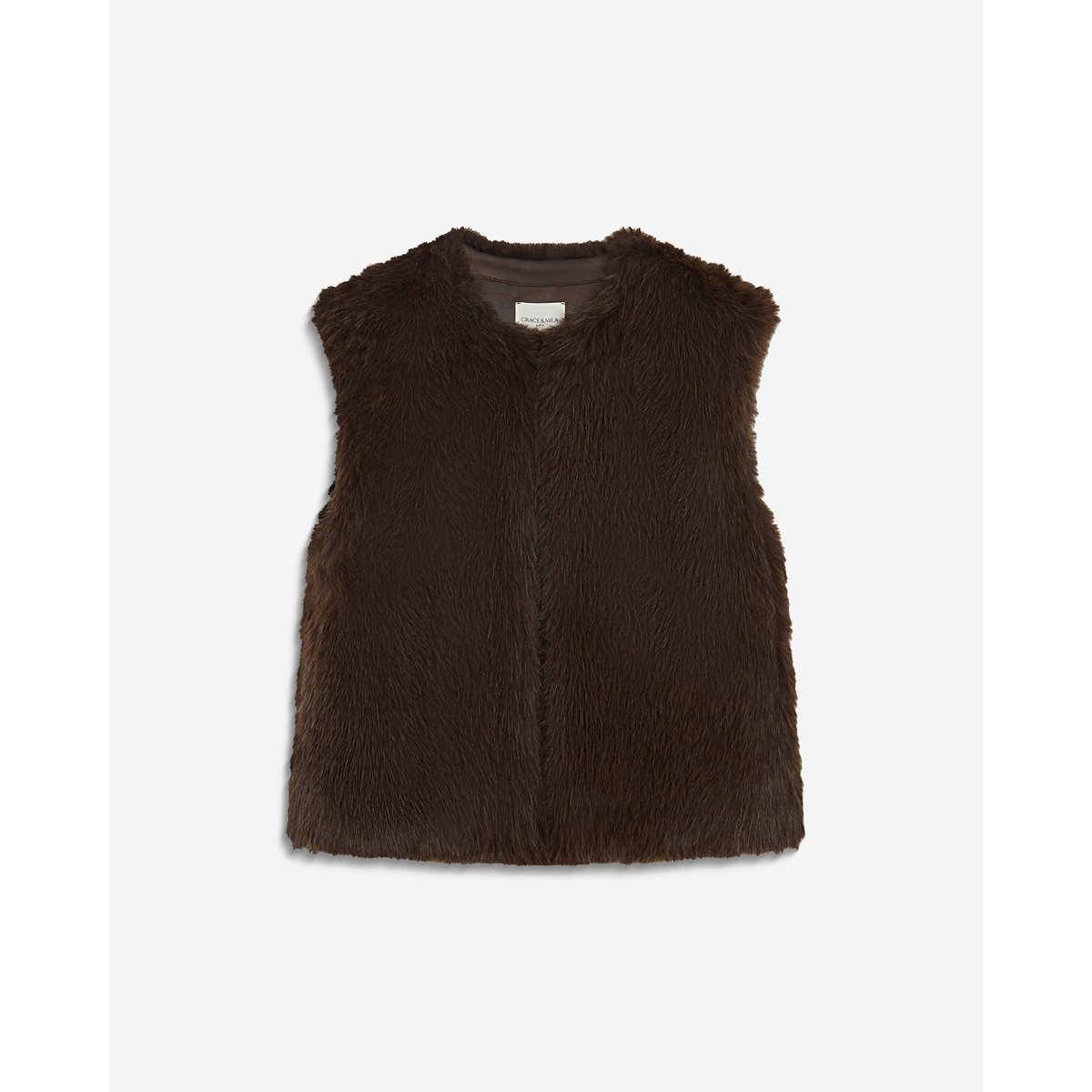 Veste droite sans manches en Imitation fourrure chocolat Aelio chocolat, GRACE & MILA