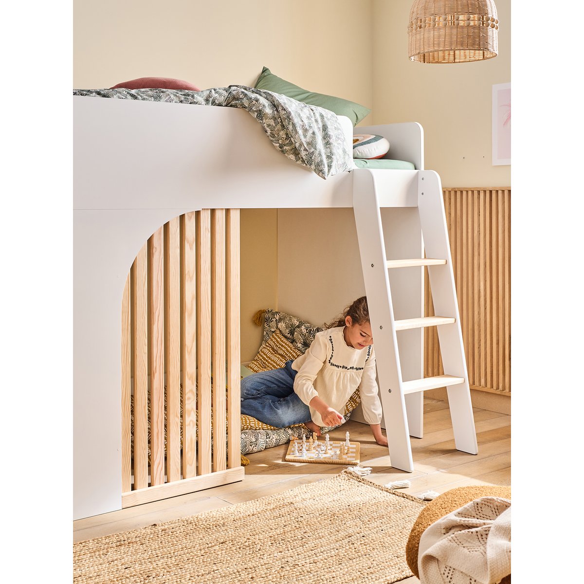 Lit mezzanine enfant avec rangement Playful blanc, VERTBAUDET