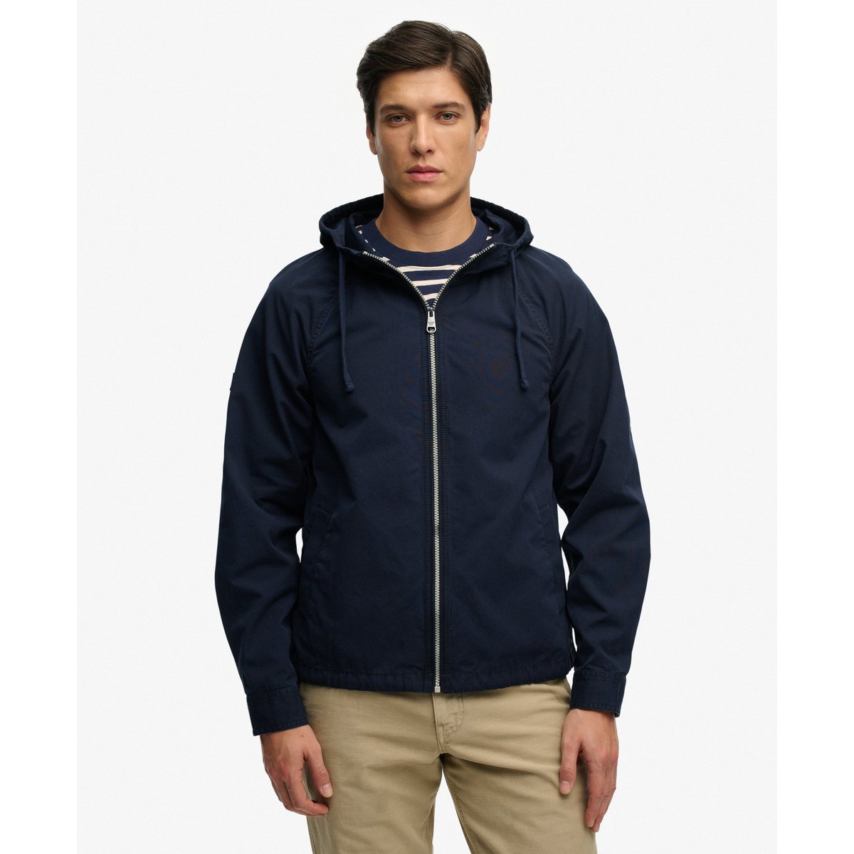 Veste à capuche en twill lavé bleu marine délavé, SUPERDRY