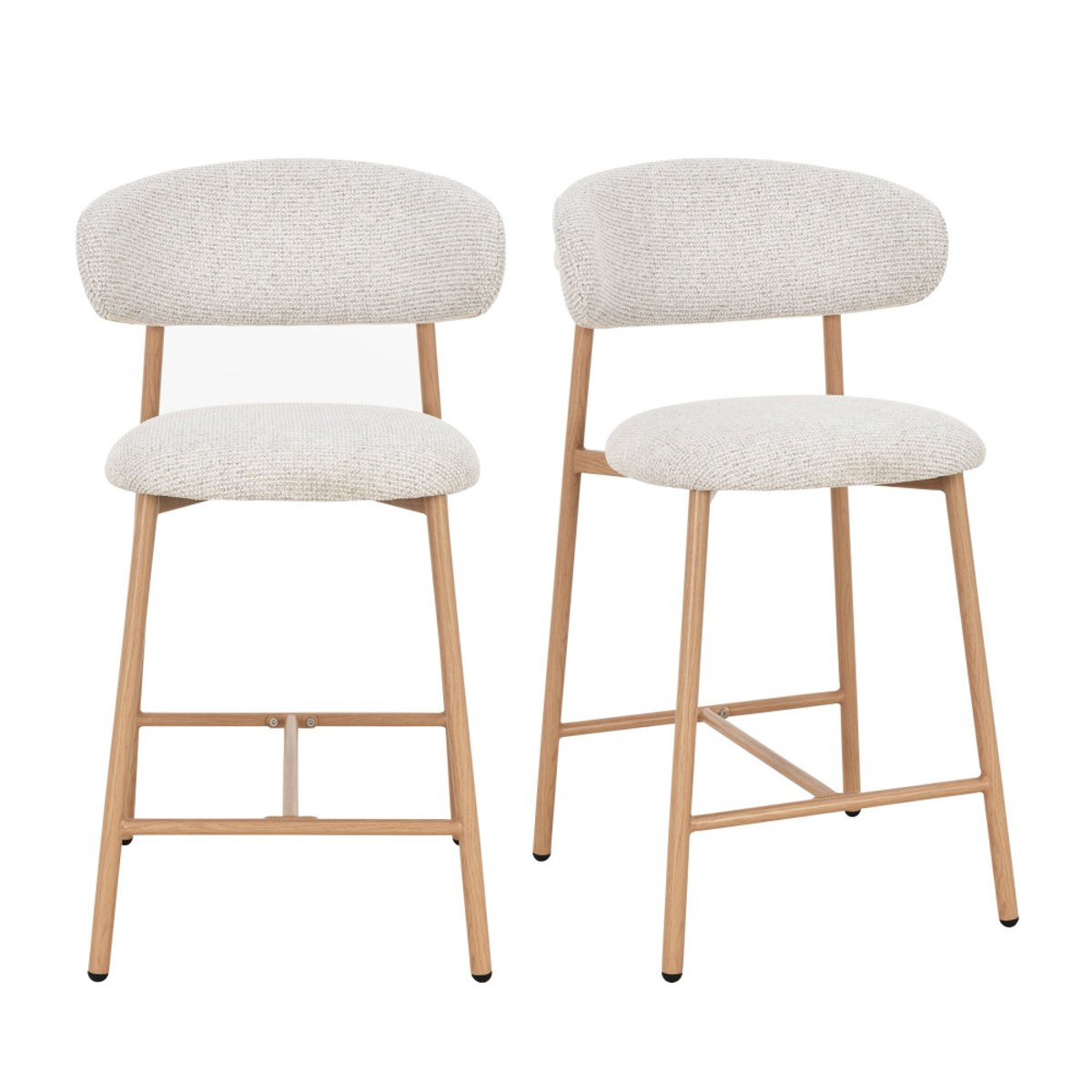 Lot de 2 chaises de bar en tissu pieds effet bois clair H65cm- DRACO beige chiné, DRAWER