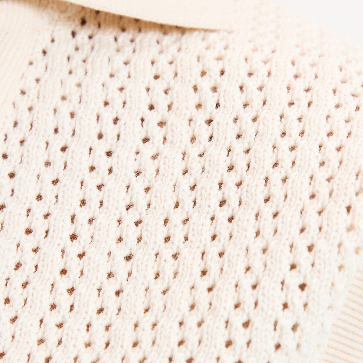 Ärmelloser Pullover mit Polokragen aus Ajourstrick ecru, LA REDOUTE COLLECTIONS