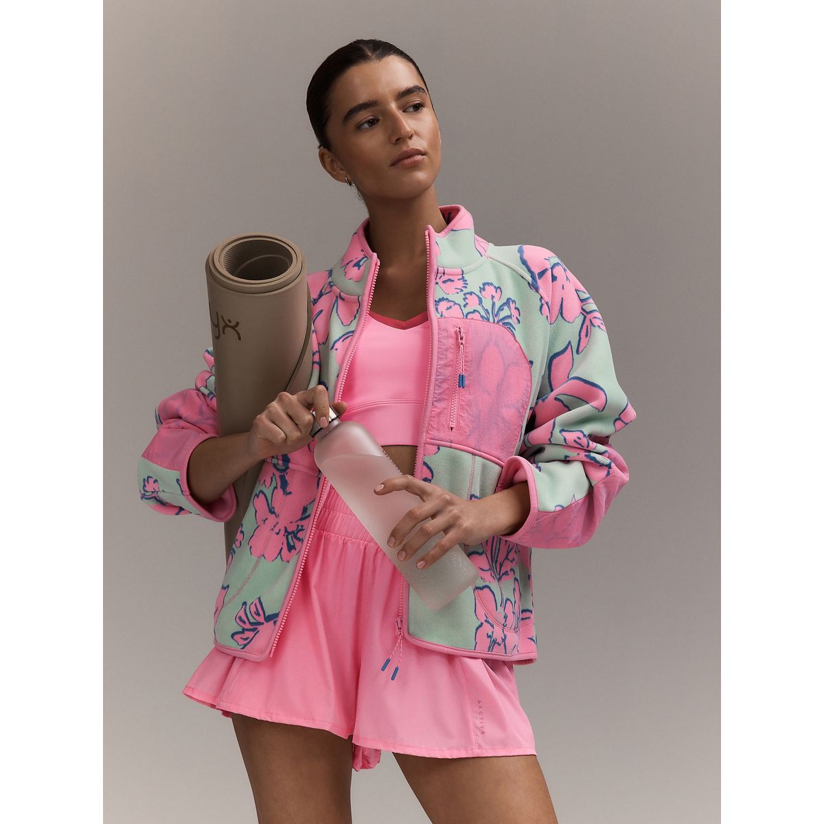 Polaire de sport zippée active imprimé fleuri, NEXT