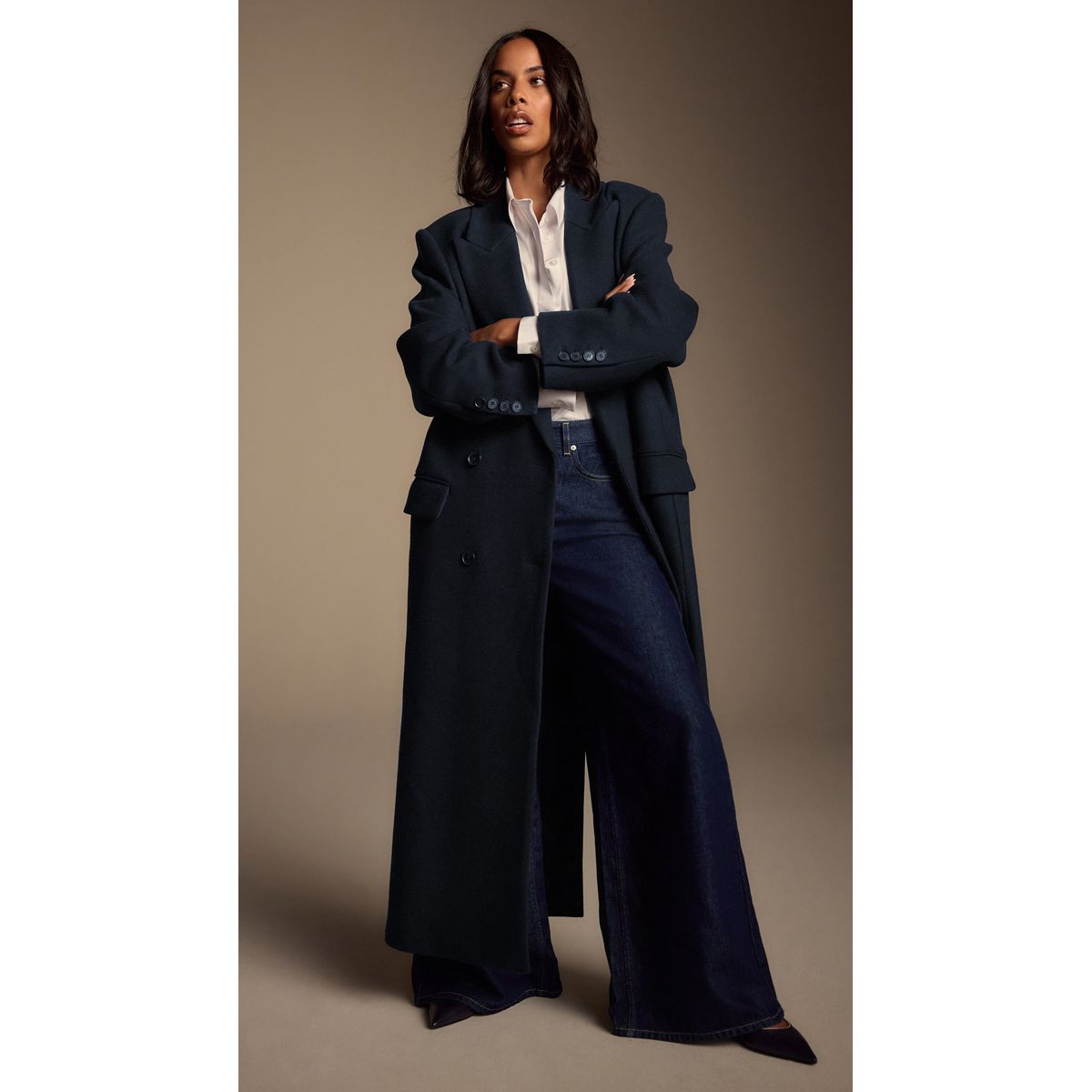 Manteau long en laine mélangée n. premium bleu marine, NEXT
