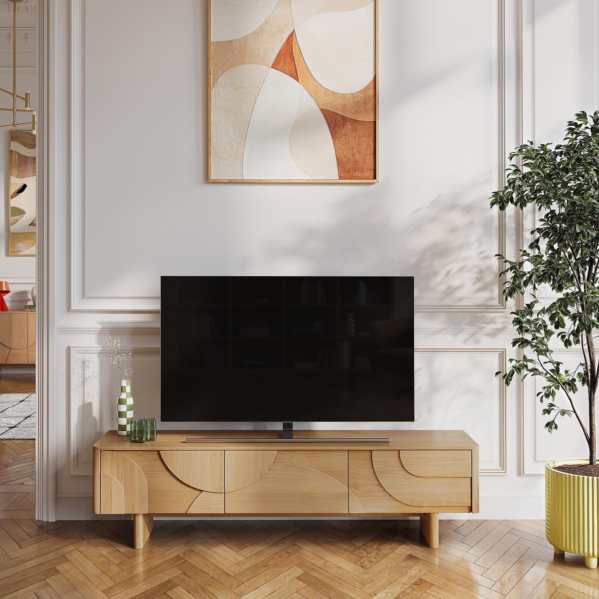 Banc TV panneau de particule, panneau et dérivés de bois MILORD naturel clair, HABITAT