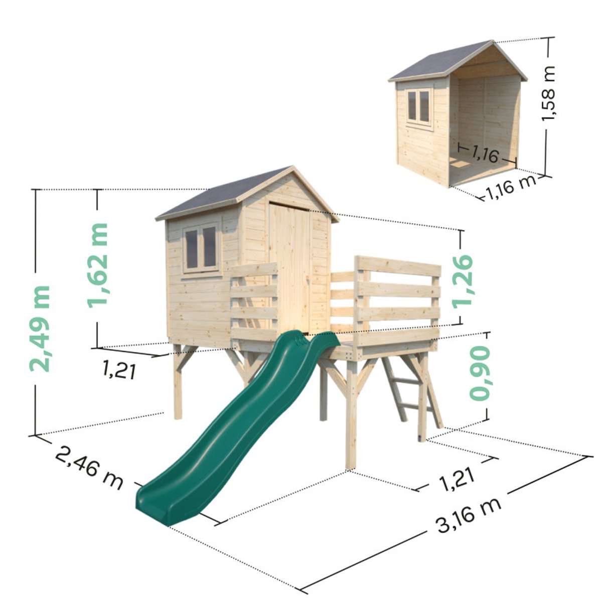 Cabane en bois enfant avec toboggan JOSEPHINE marron, SOULET