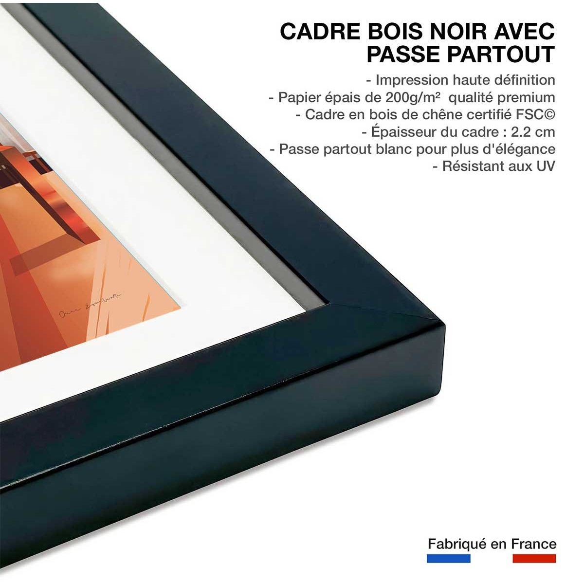 Affiche ville voyage New York City affiche + cadre en bois - noir, HEXOA