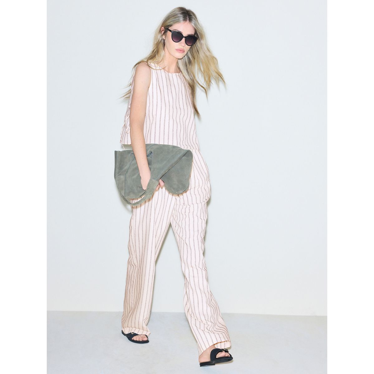 Pantalon large à rayures en chenille rose/noir, NEXT