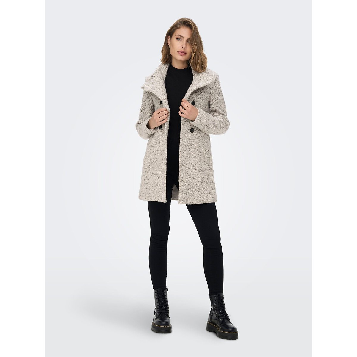 Manteau col montant, boutonné taupe, ONLY